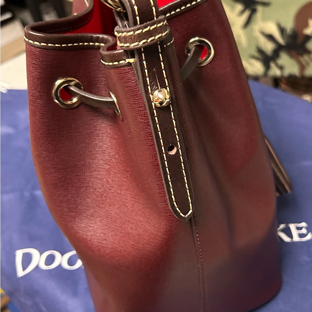 Dooney & Bourke Pebble Grain Tasha Drawstring Bordeaux Color Shoulder Bag - Picture 5 of 12